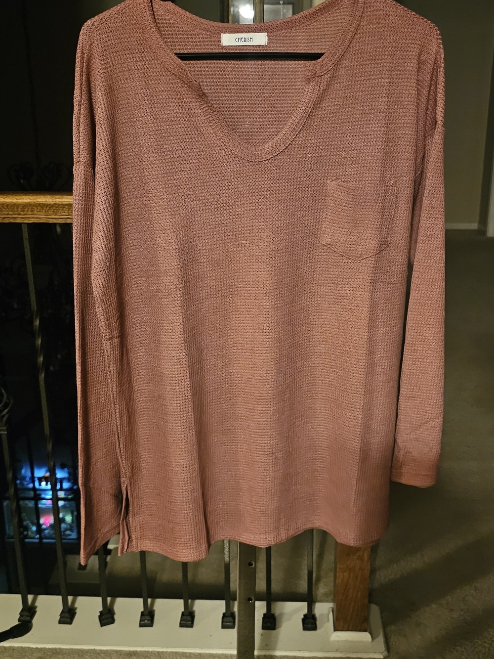 Cherish Dusty Rose Waffle Knit V-Neck Top